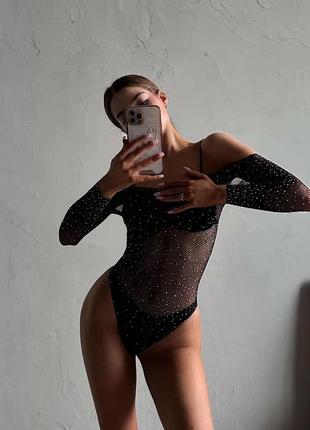 Боди из сетки с стразами