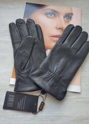 Мужские кожаные перчатки перчатки black из оленевой кожи, румуния подкладка шерстяная вязка