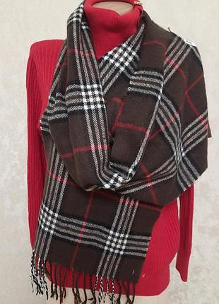 Шикарный базовый кашемировый шарф в клетку 100% пашмина