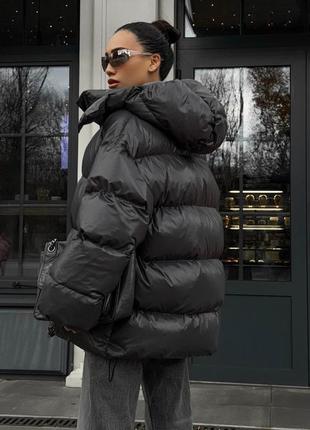 Теплый зимний дутый пуховик до -20° с капюшоном, женская куртка пуховик на зиму, пуховик на мембране, пуховик зима на экопухую оверсайз, тайм