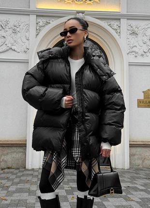 Теплый зимний дутый пуховик до -20° с капюшоном, женская куртка пуховик на зиму, пуховик на мембране, пуховик зима на экопухую оверсайз, тайм7 фото