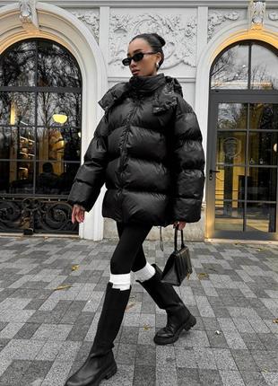 Теплый зимний дутый пуховик до -20° с капюшоном, женская куртка пуховик на зиму, пуховик на мембране, пуховик зима на экопухую оверсайз, тайм3 фото