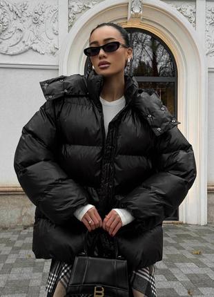 Теплий зимовий дутий пуховик до -20° з капюшоном, жіноча куртка пуховик на зиму, пуховик на мембрані, пуховик зиму на екопуху оверсайз, тайм