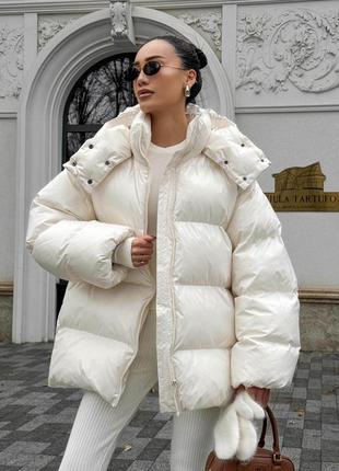 Теплый зимний дутый пуховик до -20° с капюшоном, женская куртка пуховик на зиму, пуховик на мембране, пуховик зима на экопухую оверсайз, тайм