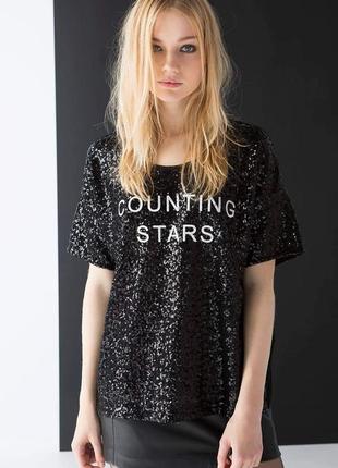 Брендовий ошатний топ футболки в паєтках bershka collection