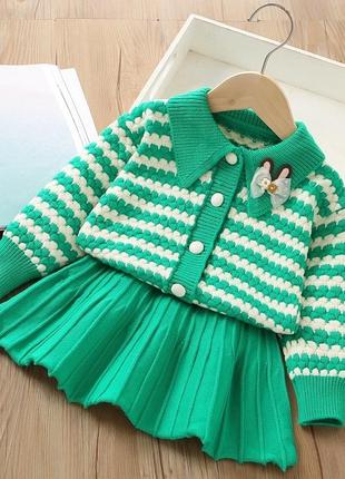 Детский вязаный костюм на девочку кофта юбка
