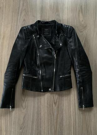 Женская легкая байкерская куртка косуха из натуральной овечьей кожи zara