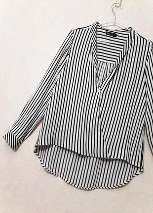 Zara трендовая блуза на запах в полоску белая-чёрная свободная модель лето/деми/зима женская
