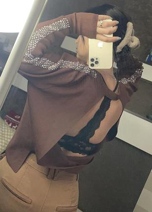 Шоколадний сведрик із відкритою спинкою у рубчик м розмір жіночий