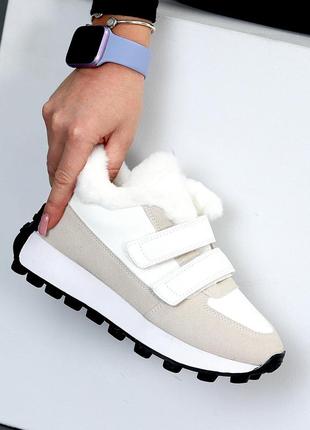 Зимние кроссовки outdoor на липучках цвет микс белый серый