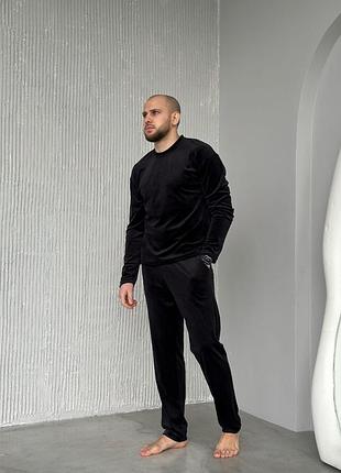 Пижама (домашний костюм) мужская теплая мягкая велюр 40-62 черная