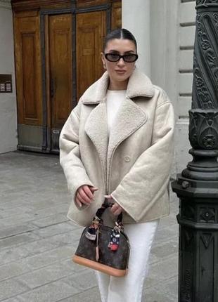 Бежевая дубленка zara, косуха,куртка авиатор,дублянка,пуховик