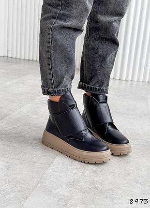 Ботинки женские jessa черные, натуральная кожа зима