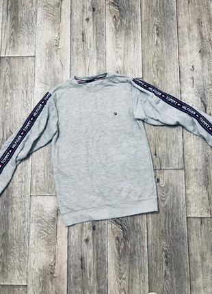 Свитшот casual tommy hilfiger с лампасами оригинальный серый толстовка кофта