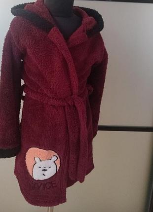 Бордовий/марсала махровий халат для дівчинки. підлітковий халат з капюшоном 6-14 р.