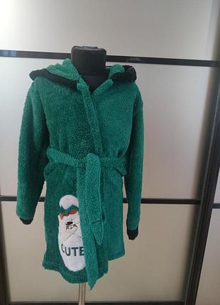 Зелений/смарагдовий махровий халат для дівчинки. теплий халат підлітковий 6-14 р.