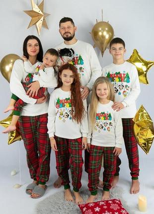 Теплая новогодняя пижама с начесом для мужчин, мужская пижама в клетку фемили лук, семейная пижама, мужская пижама в клетку4 фото