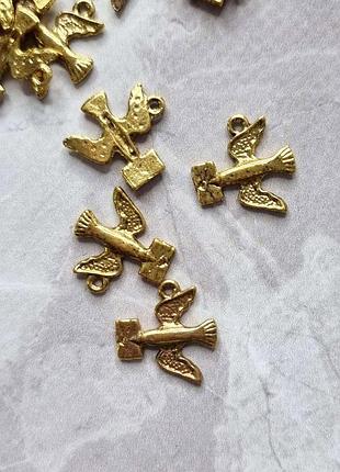 Металлическая подвеска птичка 003 золото, 2 штуки