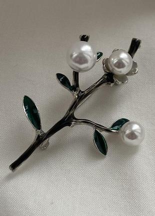 Брошь ветка с жемчужинами, новая