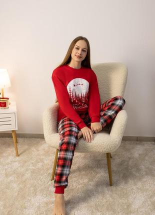 🎄🎄🎄 пижама теплая хлопковая пижамка с начесом новогодняя пижама праздничная пижамка
