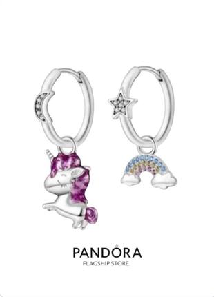 Серьги серебро оригинальные трансформеры silver_pandora единорог застежка удобная кольцо