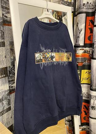 Теплый большой оверсайз синий свитшот с принтом, xl, bapline wear