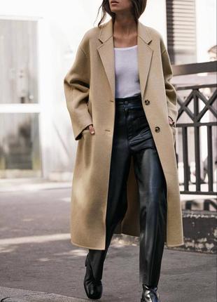 Бежеве вільне пальто зара zara шерстяне