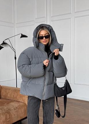 Оверсайз куртка пуховик blaid сіра унісекс (клітинка)