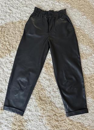 Брюки брюки кожаные эко кожа zara s с широкие палаццо