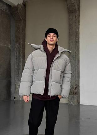 Оверсайз куртка пуховик blaid бежево-серая унисекс