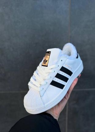 Кроссовки зимние adidas superstar black white