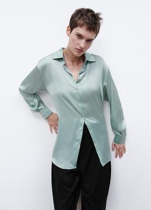 Сатинова сорочка ментолова, мʼятна сорочка zara