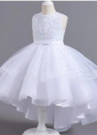 Очень красивое и пышное платье. низ: 2 прослойки фатина + атлас+хб. верх: пайетки, хб подклад.