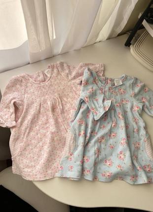 Набор платьев для новорожденной девочки 0-1 месяца голубое и розовое