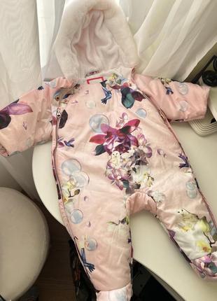 Зимний комбинезон ted baker розовый в принт теплый красивый девичий на 0-3 месяцев