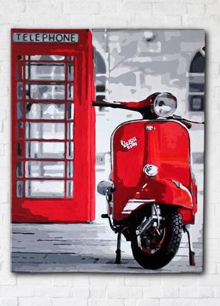 Картина акрилом легендарный мотоцикл vespa 40х50см покрыта глянцевым лаком ручная работа