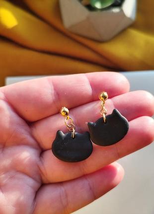 Серьги котики, гвоздики коты,серьги черный кот.