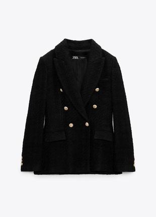 Пиджак жакет черный твидовый твид зара zara