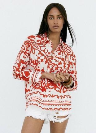 Рубашка  из хлопка с принтом  zara