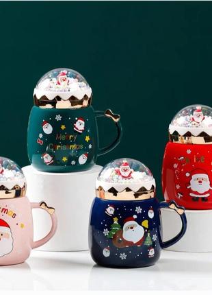 Кружка с крышкой новогодняя santa claus