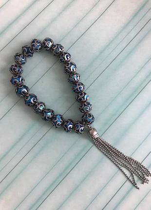 Синий браслет на резинке/ синий браслет ручной работы