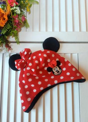 Шапка флісова червона/чорна в горох демі. minnie mouse міні маус
