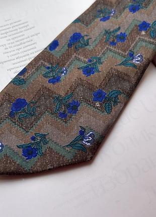Коричнева шовкова краватка у сині квіти excelsior silk tie vintage унісекс