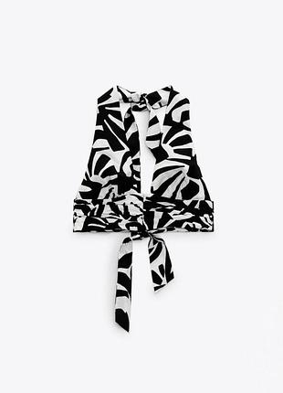 Кроп топ черно-белый зебра абстракция натуральная ткань zara зара