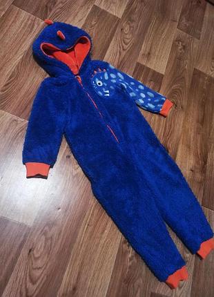 Теплая махровая пижама ромпер на мальчика рост 104 110
