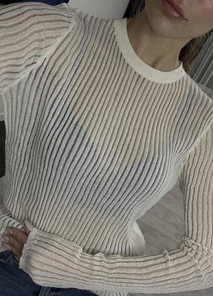 Кофта в рубчик,свитер прозрачный,рванка,в полоску