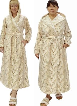 Жіночий теплий махровий халат на запах з капюшоном великого розміру