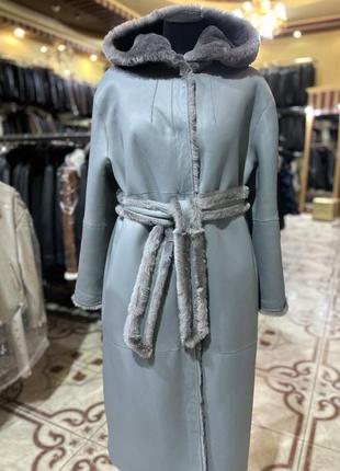 Дублянка шуба,невагома!мерінос,двостороння,тедді,капюшон,пояс