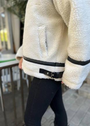 Дубленка женская, осень-зима, молочный, темно-серый5 фото