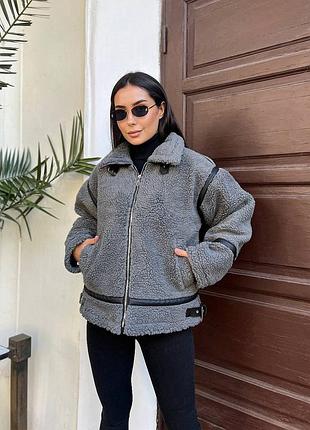 Дубленка женская, осень-зима, молочный, темно-серый2 фото